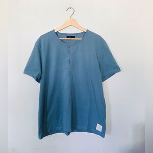 Frye Short Sleeve Henley Tee Blue Mens